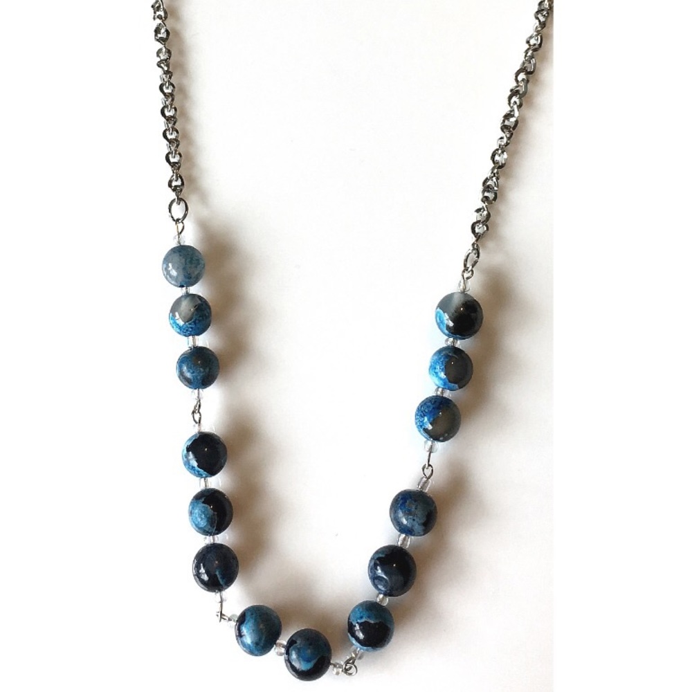 Long HandCrafted Agate Stone Beaded Chain Necklace